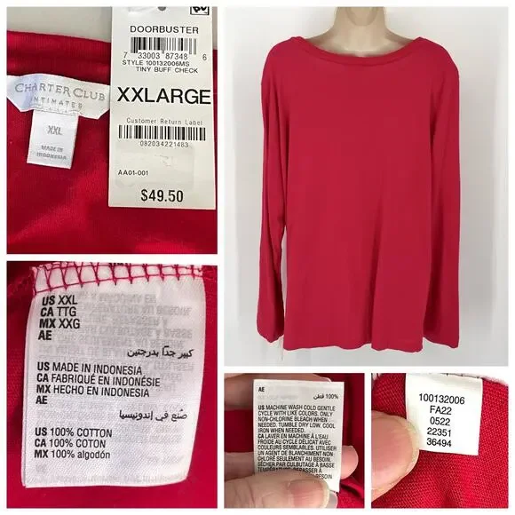 Charter Club NWT 2 Piece PJ Set Shirt & Pants Size XXL Tiny Buffalo Check - Picture 3 of 8